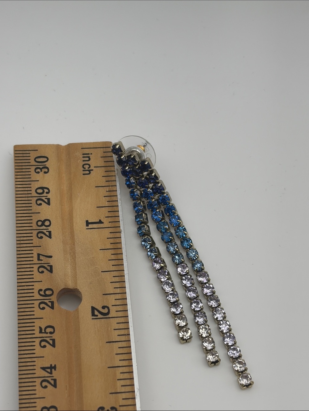 Loft Blue/Clear Rhinestone Ombré Linear Drop Earrings - Picture 5 of 5